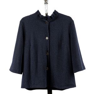 J. Mclaughlin Black/Navy Herringbone Jacquard blouse size L